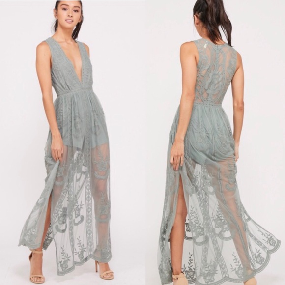 sage lace maxi dress